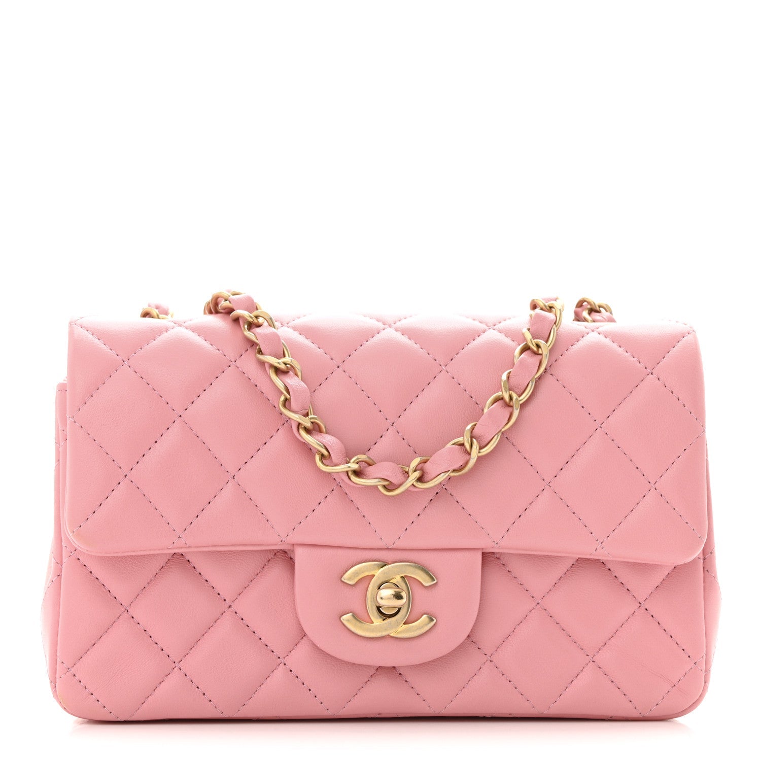Lambskin Quilted Mini Rectangular Flap Pink