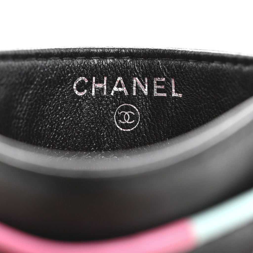Lambskin Quilted Chanel Card Holder Black Pink Light Blue