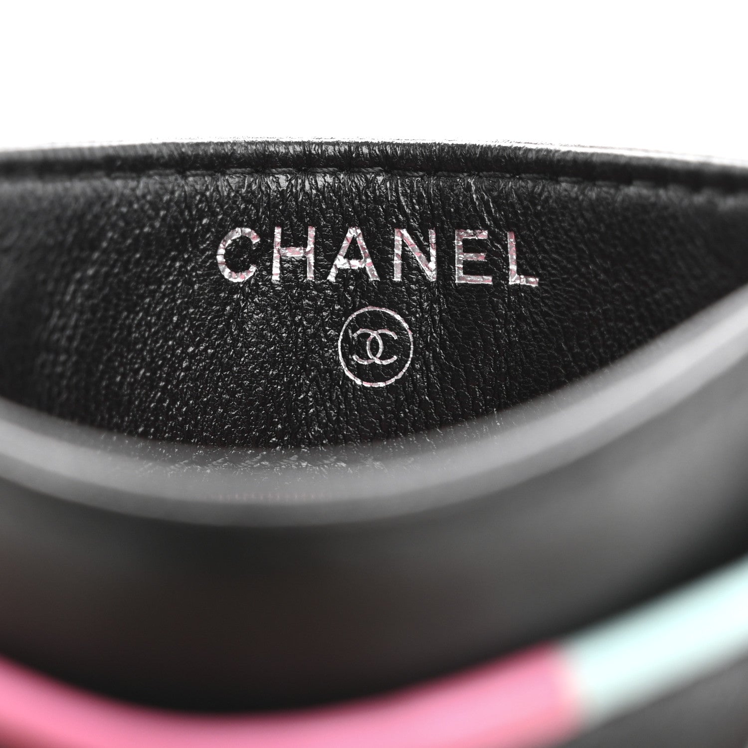 Lambskin Quilted Chanel Card Holder Black Pink Light Blue