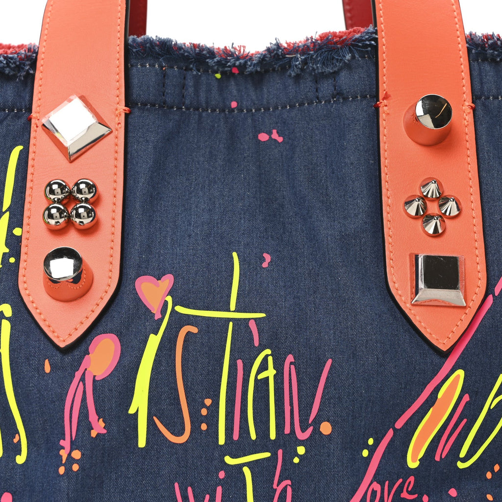 Denim Printed Mini Frangibus Tote Blue Multicolor