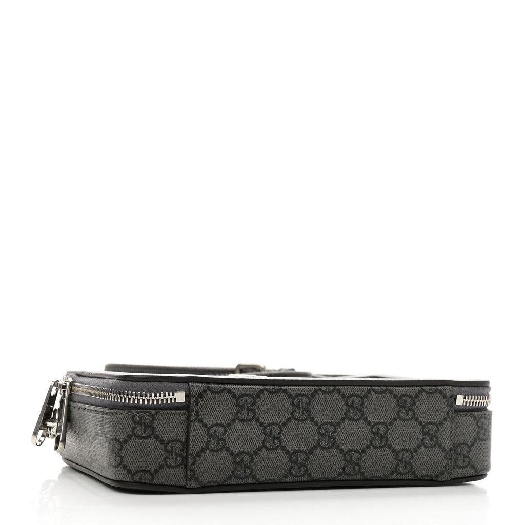 GG Supreme Monogram Textured Dollar Calfskin Small Ophidia Top Handle Shoulder Grey Black Graphite Grey