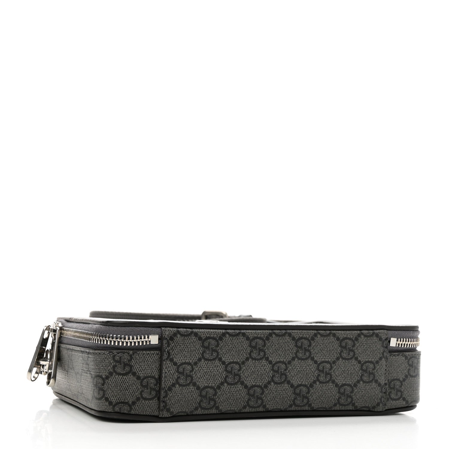 GG Supreme Monogram Textured Dollar Calfskin Small Ophidia Top Handle Shoulder Grey Black Graphite Grey