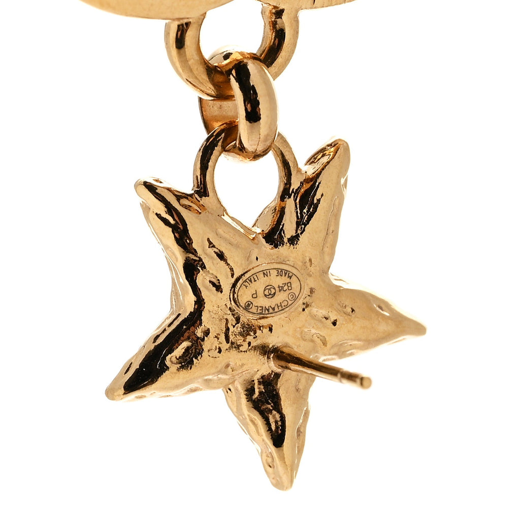 Metal Enamel CC Star Drop Earrings Gold Black