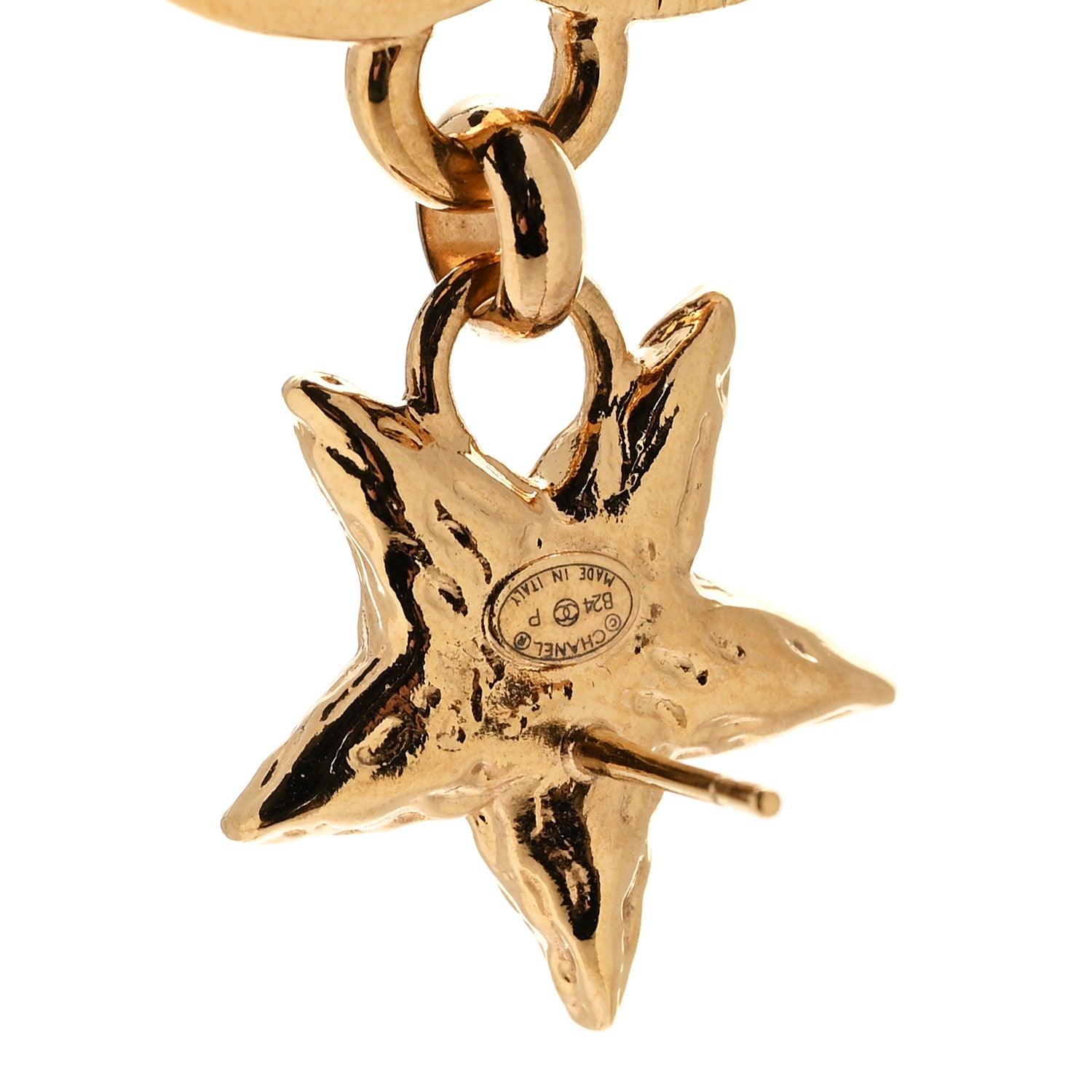 Metal Enamel CC Star Drop Earrings Gold Black