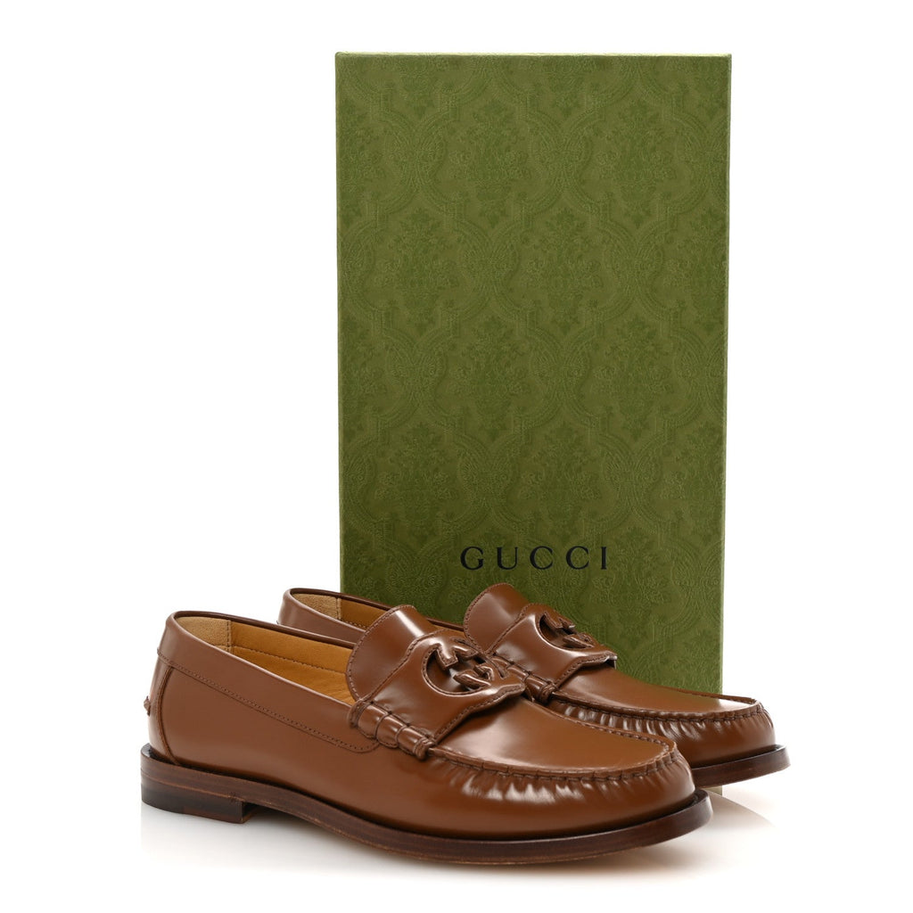 Calfskin Mens Interlocking G Millennial Ribot Loafers 7.5 Cuir