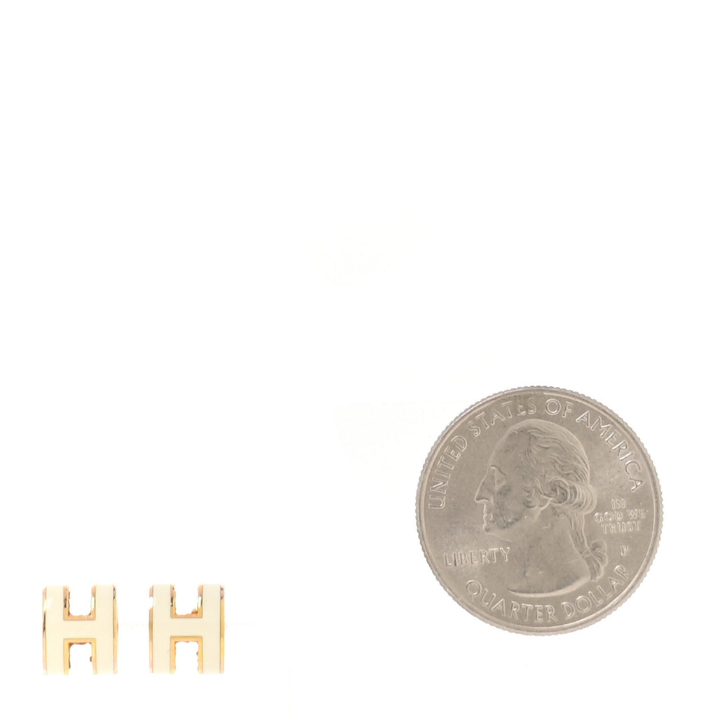 Gold Lacquered Mini Pop H Earrings White