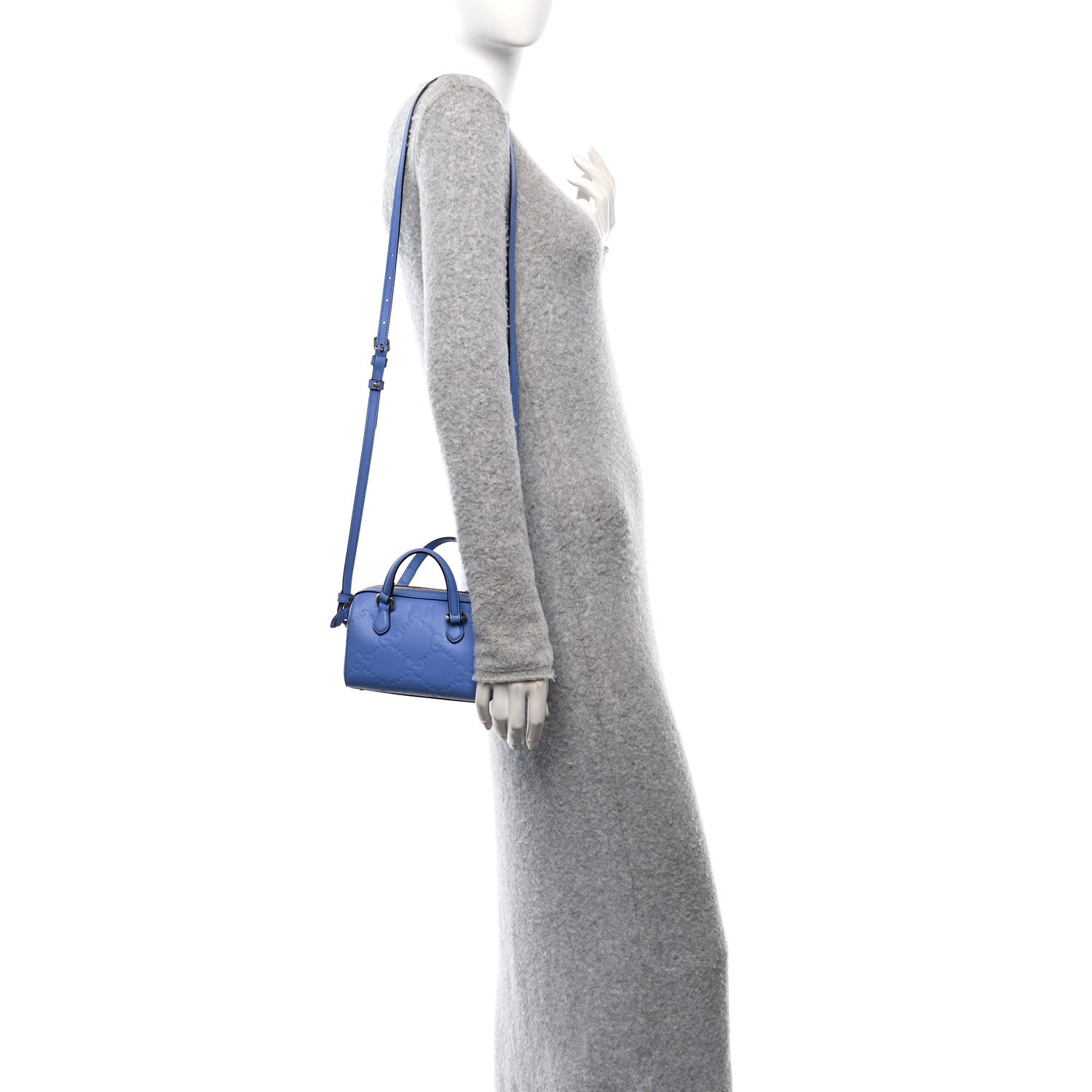 Calfskin Jumbo GG Embossed Super Mini Top Handle Bowler Bag Blue