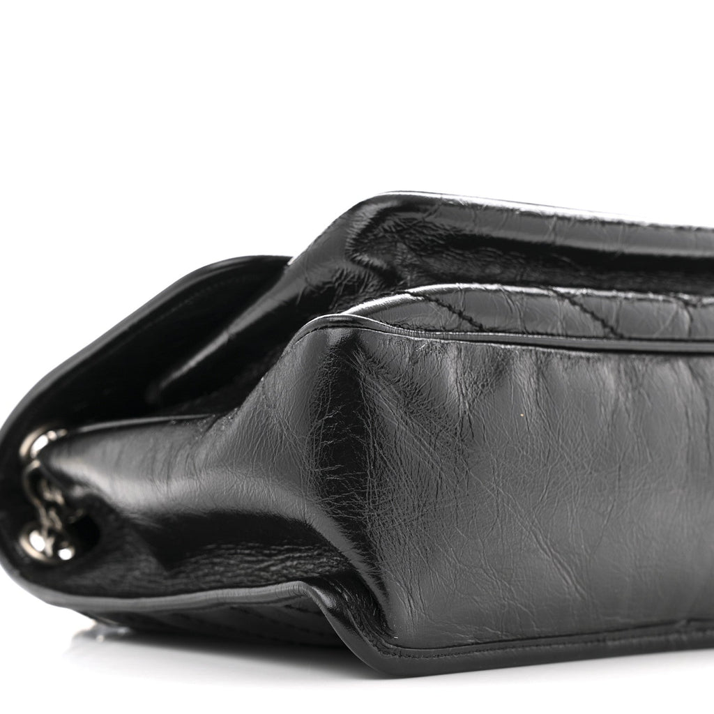 Crinkled Calfskin Matelasse Monogram Medium Niki Chain Satchel Black