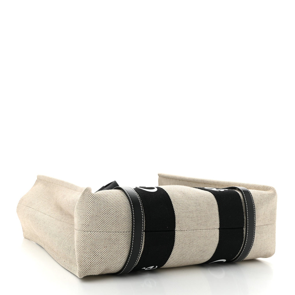 Cotton Calfskin Medium Woody Ribbon Tote Black Blue