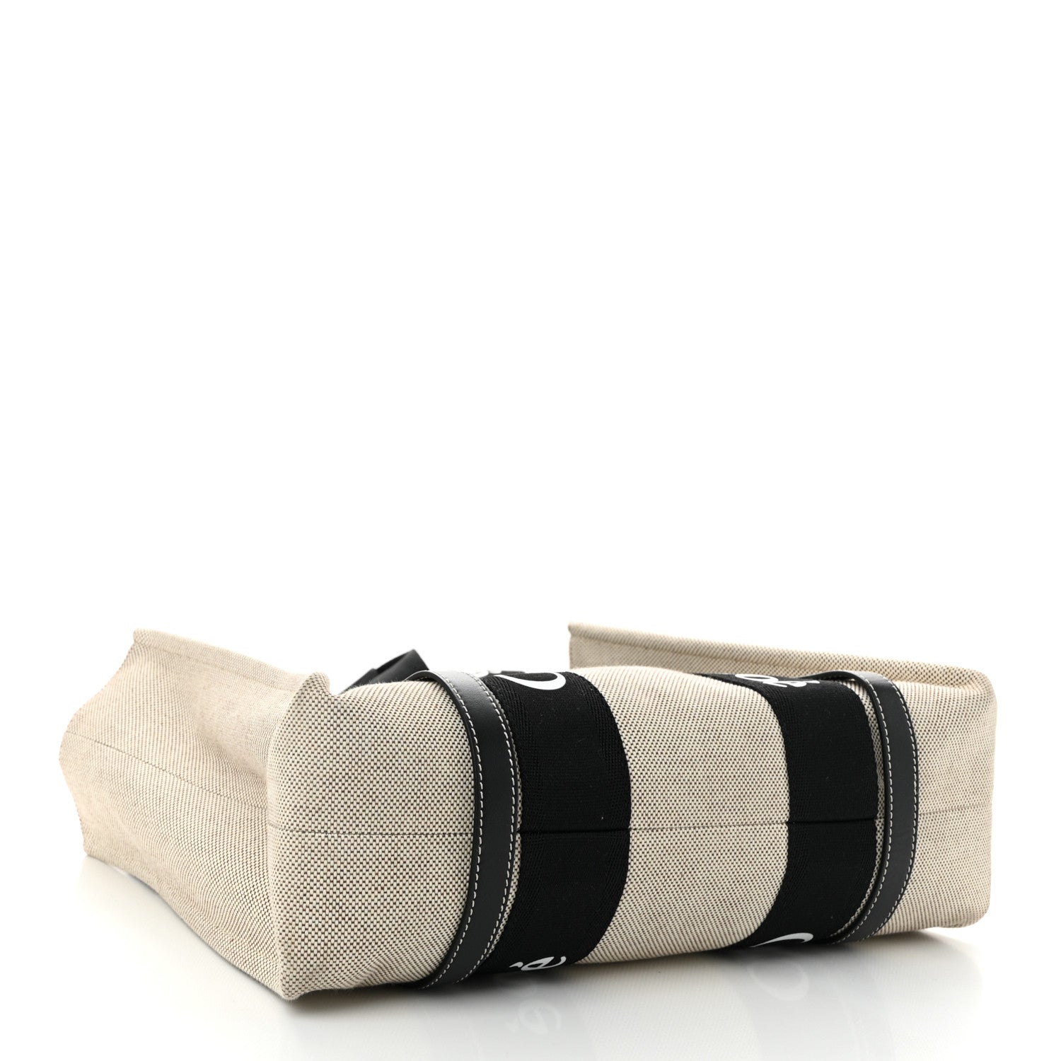 Cotton Calfskin Medium Woody Ribbon Tote Black Blue