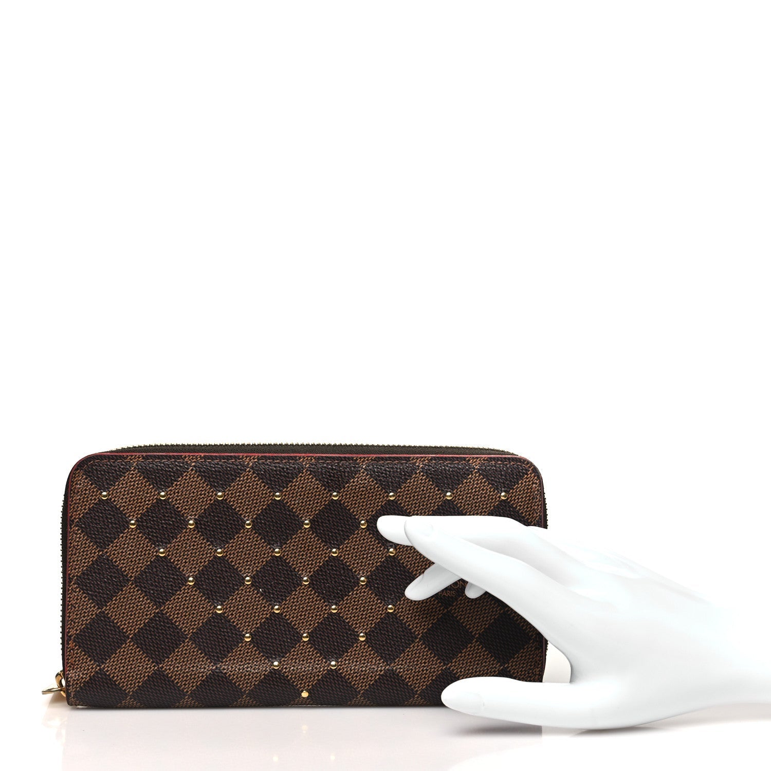 Damier Ebene Studded Zippy Wallet Cherry