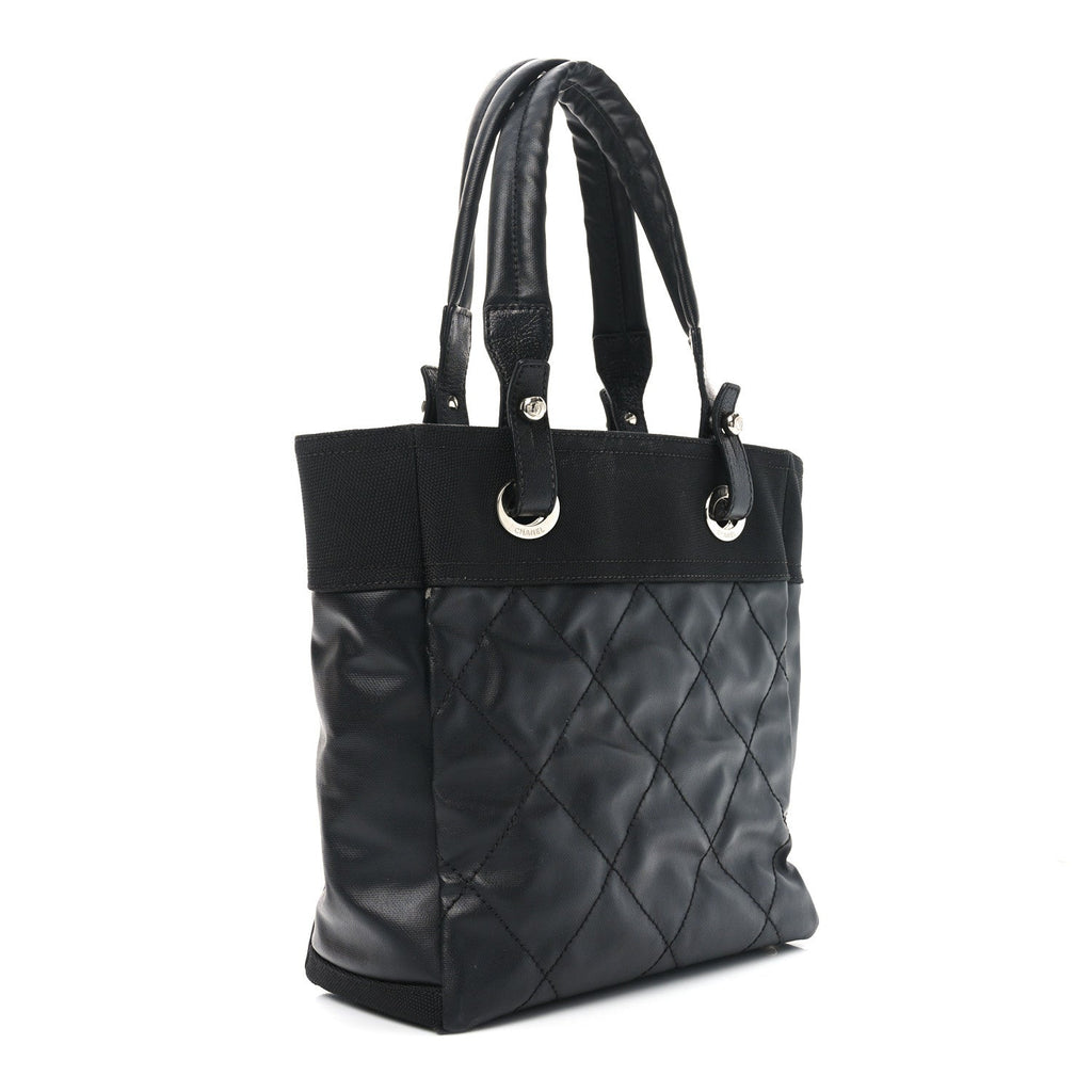 Coated Canvas Quilted Small Paris Biarritz Tote Black