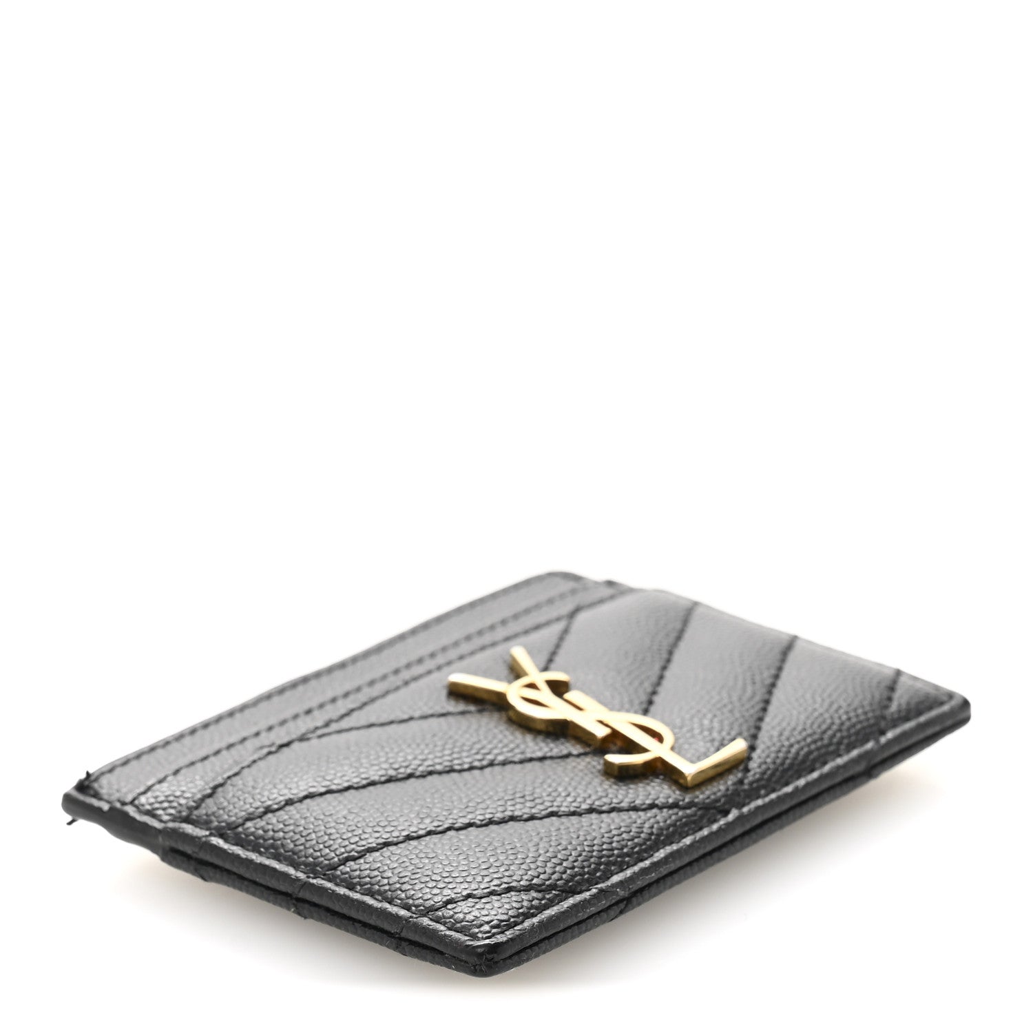Grain De Poudre Matelasse Chevron Monogram Credit Card Case Black