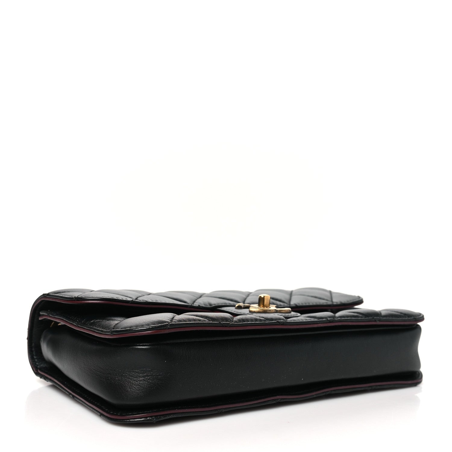 Glazed Calfskin Quilted Medium Perfect Edge Flap Black