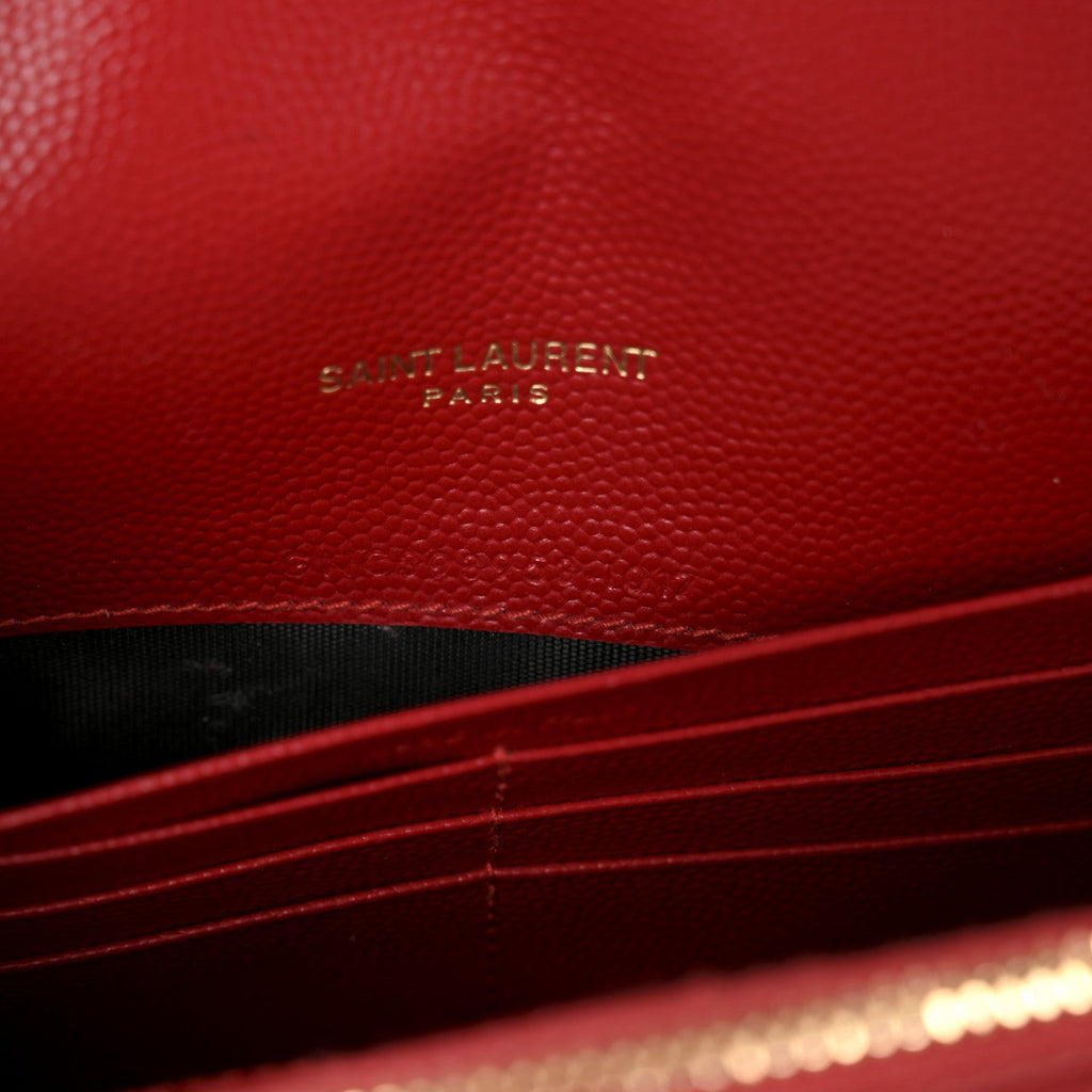 Grain De Poudre Matelasse Chevron Monogram Envelope Chain Wallet New Red