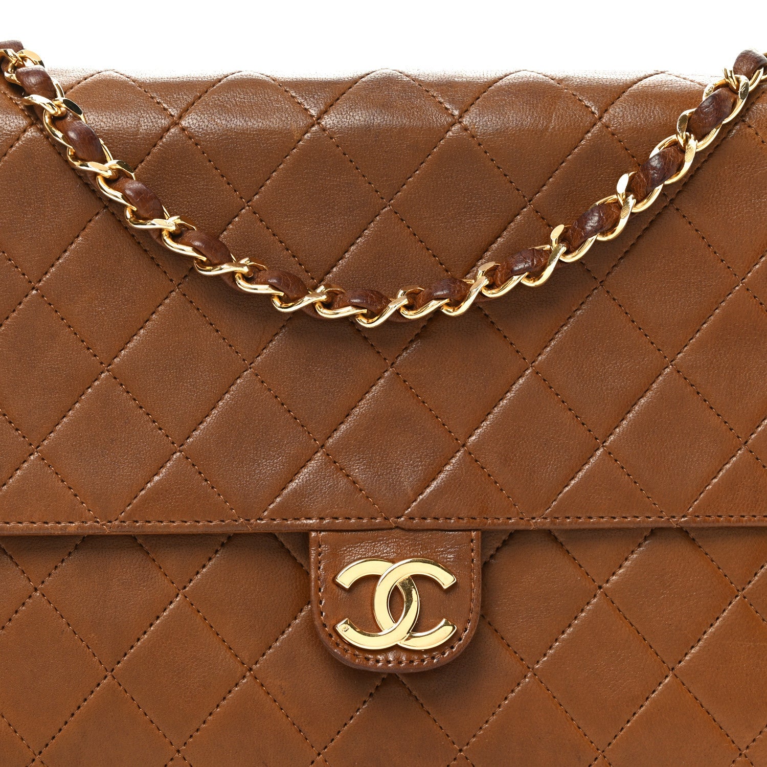 Lambskin Quilted Medium Single Flap Brown