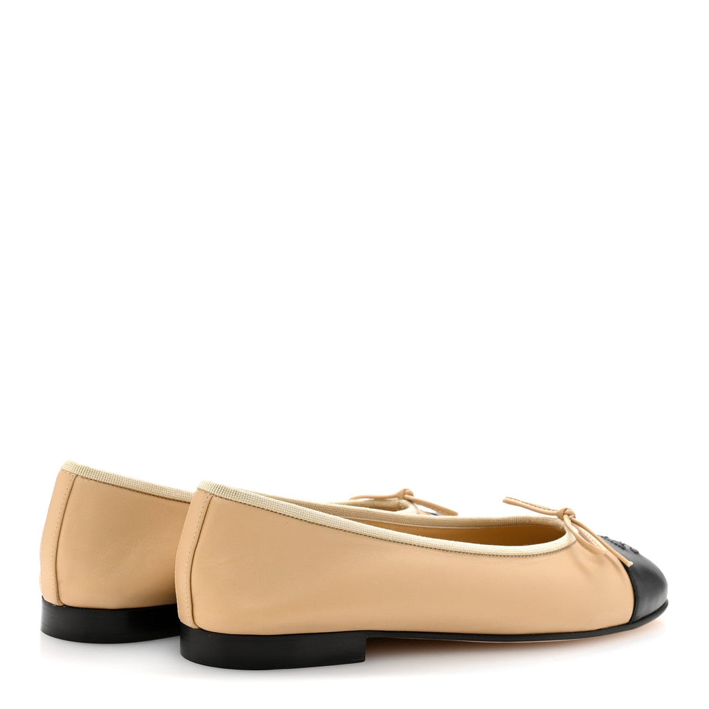 Lambskin Cap Toe CC Ballerina Flats 38 Beige Black
