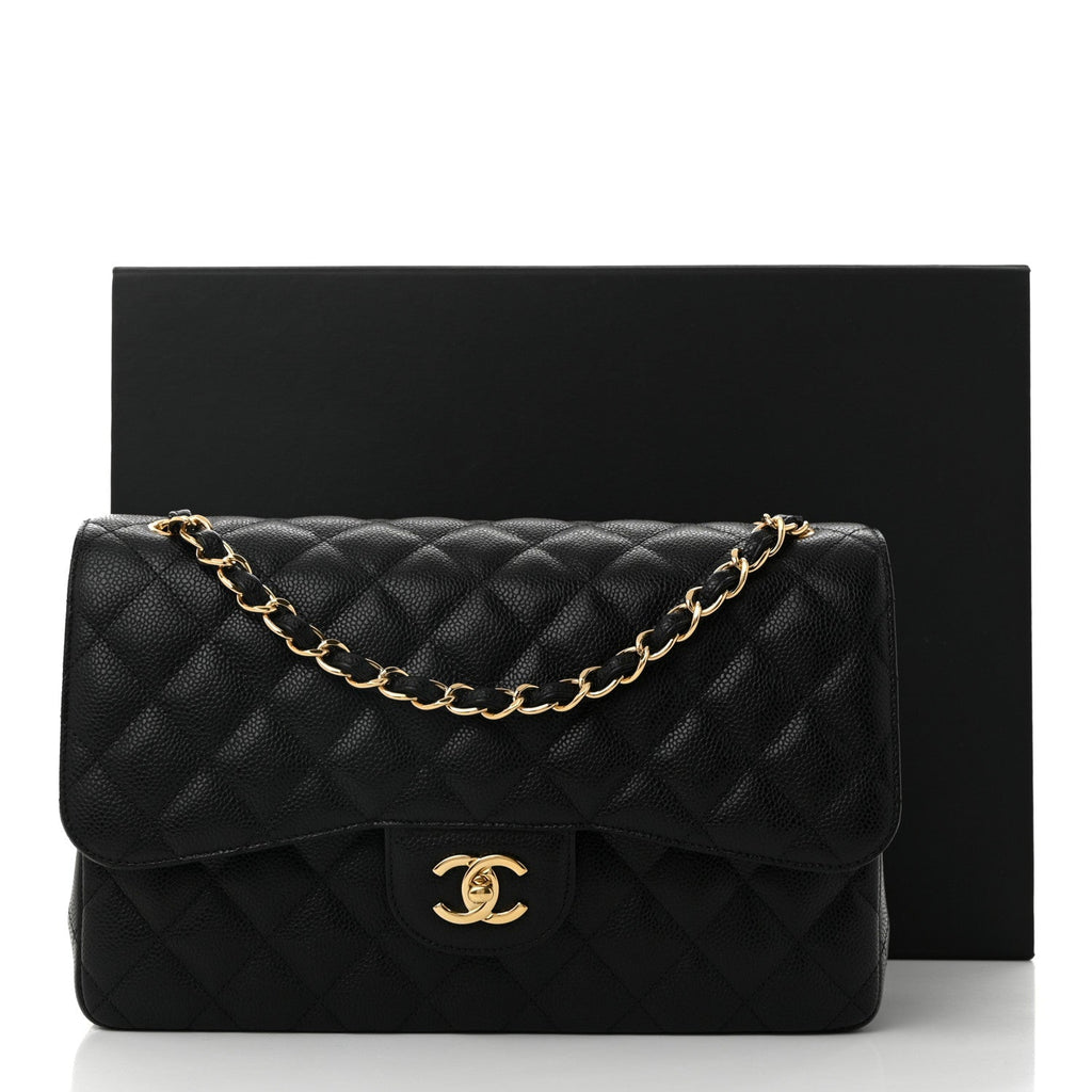Caviar Quilted Jumbo Double Flap Black
