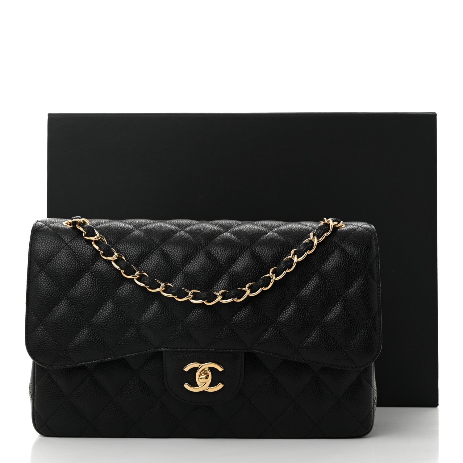 Caviar Quilted Jumbo Double Flap Black