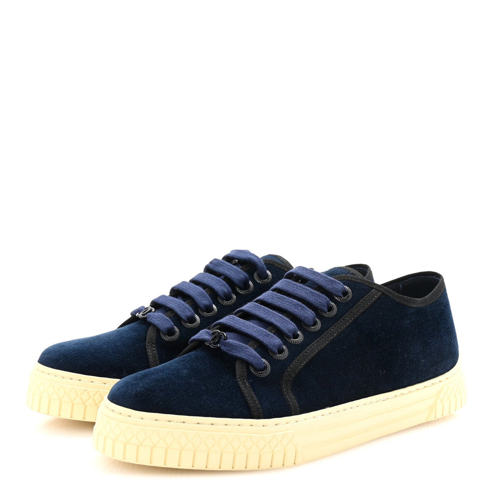 Crepe Suede Lace Up Sneakers 35.5 Navy