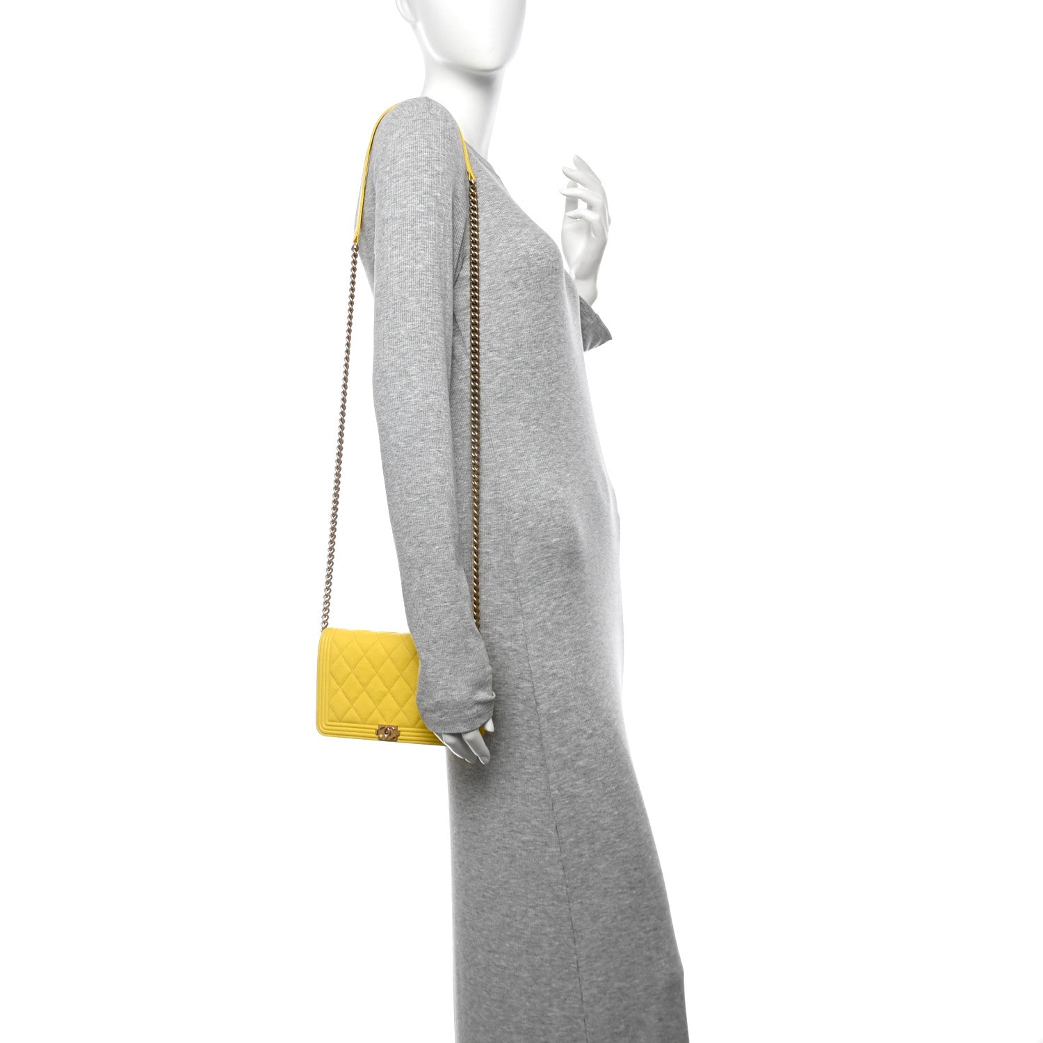 Caviar Quilted Boy Wallet On Chain WOC Yellow