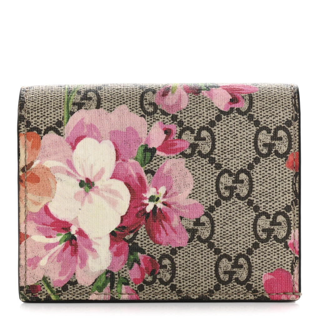 GG Supreme Monogram Blooms Card Case Wallet Beige Multicolor Dry Rose