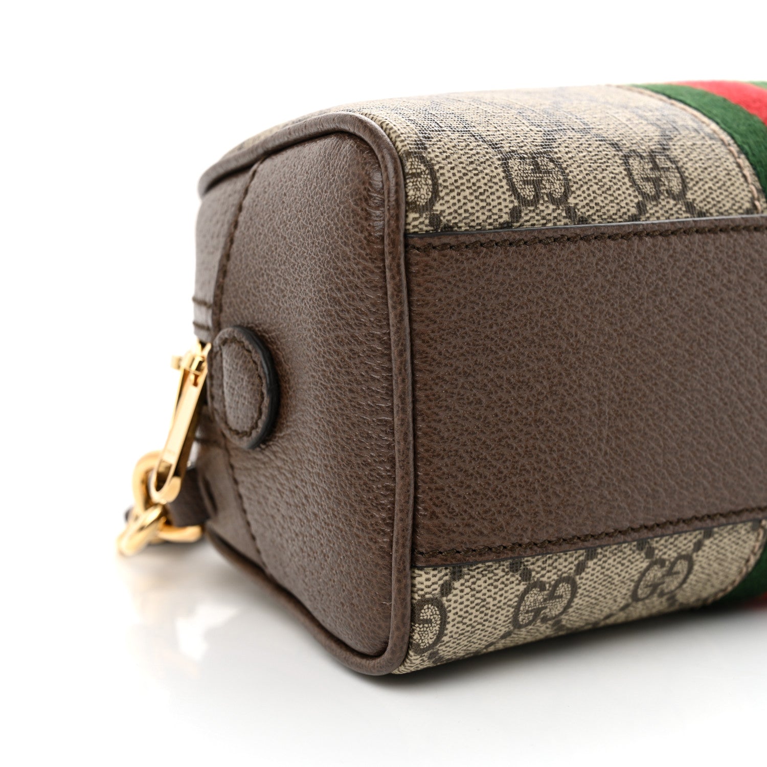 GG Supreme Monogram Textured Dollar Calfskin Web Mini Ophidia Top Handle Bowler Bag Beige Ebony New Acero