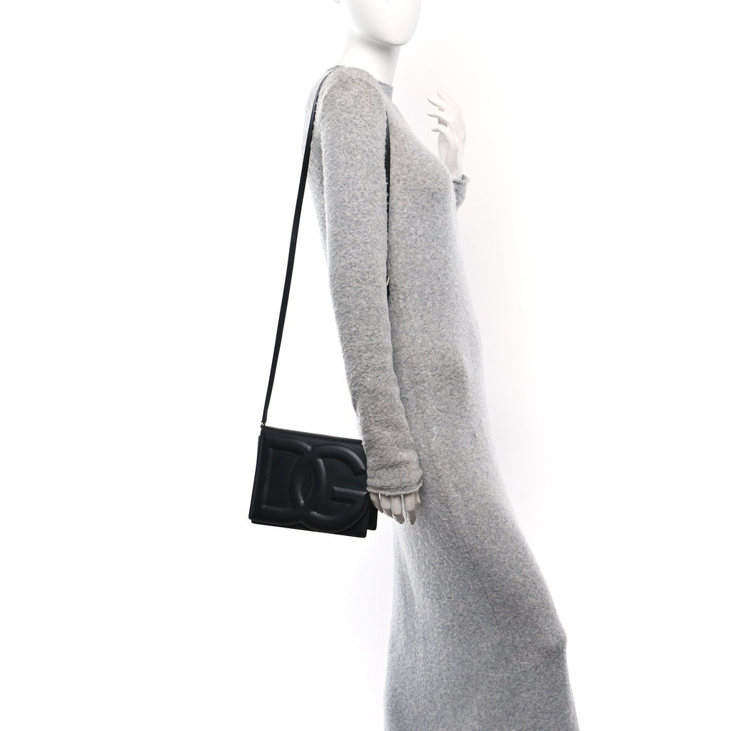 Calfskin DG Logo Flap Crossbody Bag Black