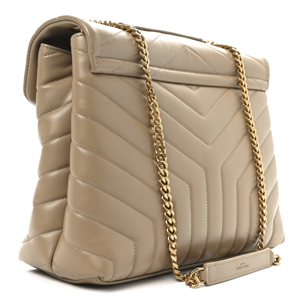 Calfskin Y Quilted Monogram Medium Loulou Chain Satchel Natural Tan