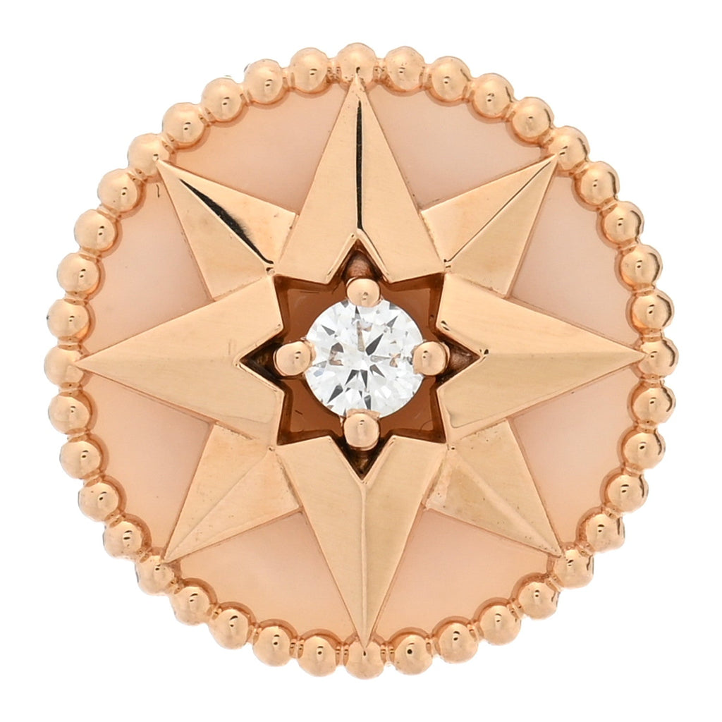 18K Rose Gold Diamond Medium Pink Opal Medium Rose Des Vents Single Earring