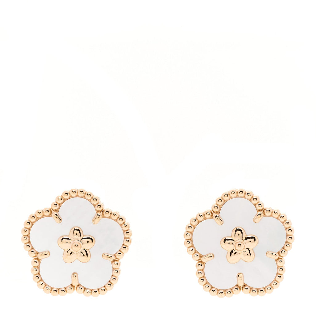 18K Rose Gold Mother of Pearl Lucky Springs Plum Blossom Earrings