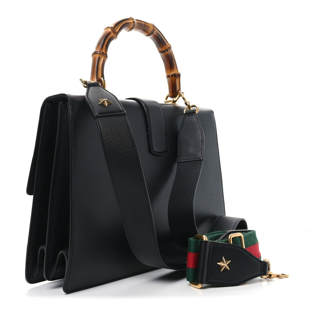 Calfskin Bamboo Web Large Dionysus Top Handle Bag Black Bright Evergreen Hibiscus Red