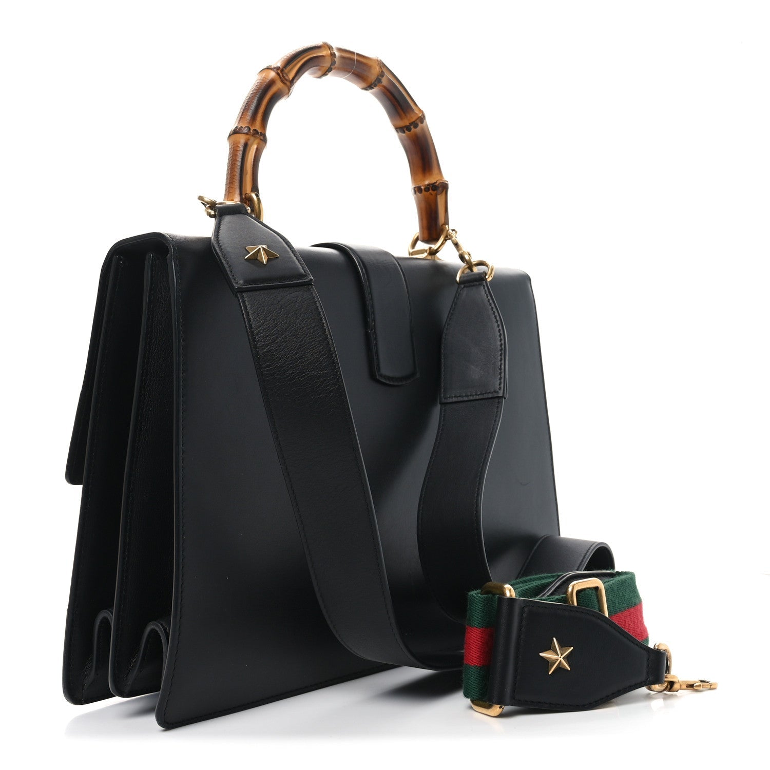 Calfskin Bamboo Web Large Dionysus Top Handle Bag Black Bright Evergreen Hibiscus Red