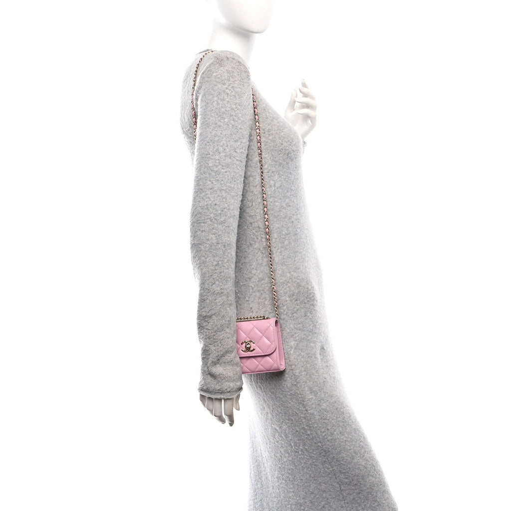 Lambskin Quilted Mini Trendy CC Clutch With Chain Pink