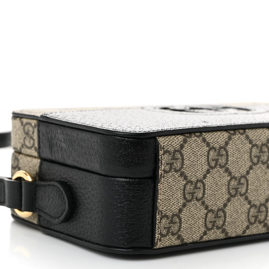 GG Supreme Monogram Textured Dollar Calfskin Mini New Basket Shoulder Bag Beige Ebony Black