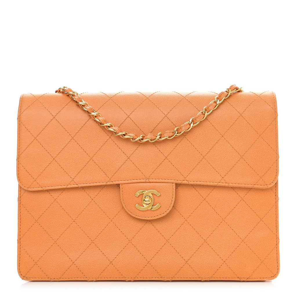 Caviar Stitched Jumbo Single Flap Orange
