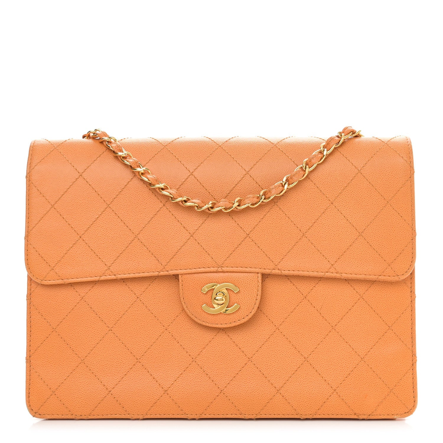 Caviar Stitched Jumbo Single Flap Orange