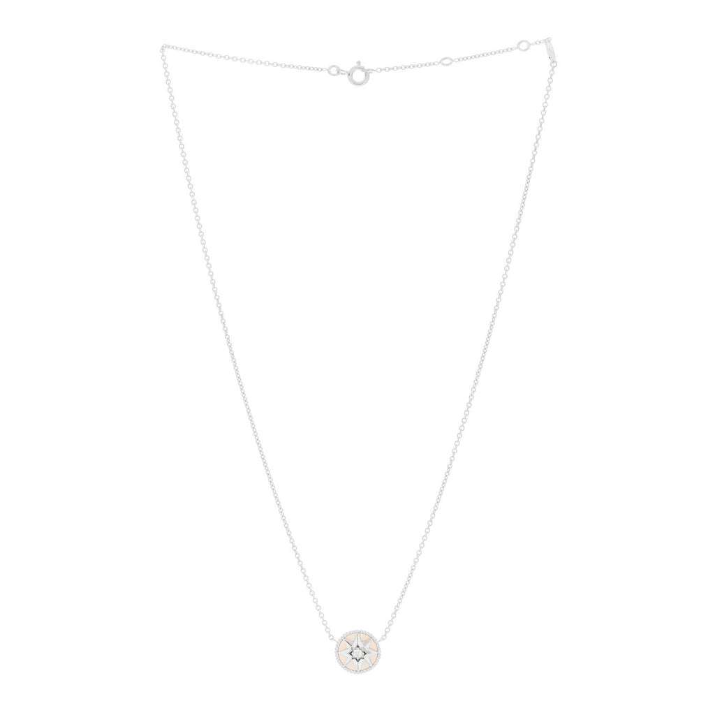 18K White Gold Diamond Mother of Pearl Rose Des Vents Necklace