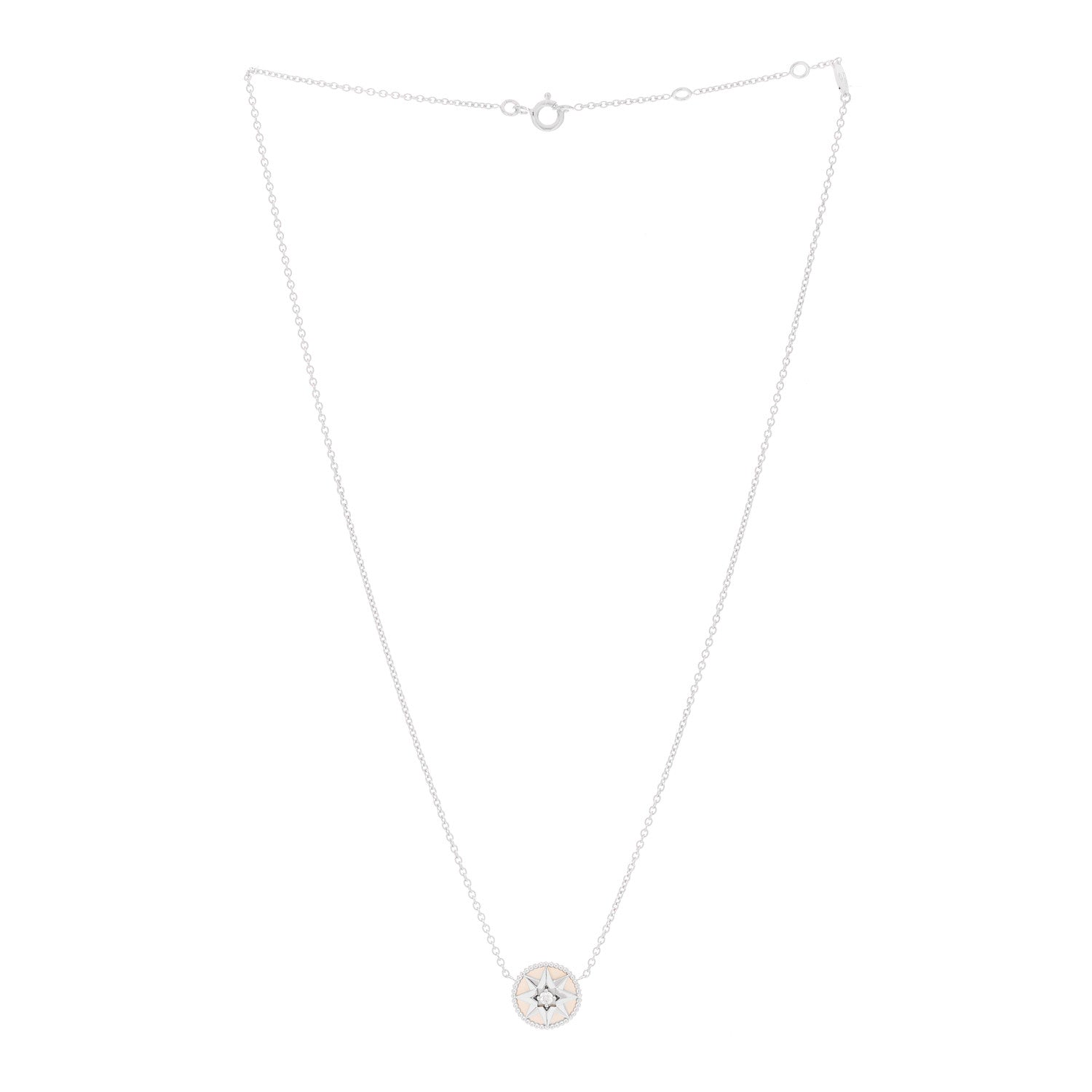 18K White Gold Diamond Mother of Pearl Rose Des Vents Necklace