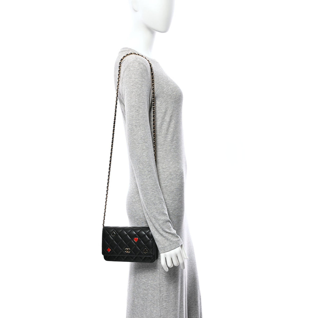 Lambskin Quilted Enamel Coco Casino Wallet On Chain WOC Black