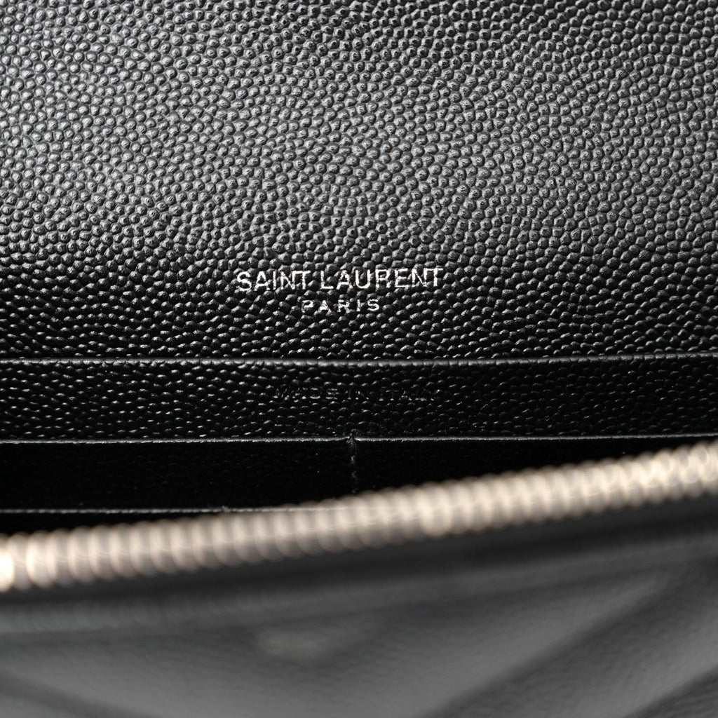 Grain De Poudre Matelasse Chevron Monogram Envelope Chain Wallet Black