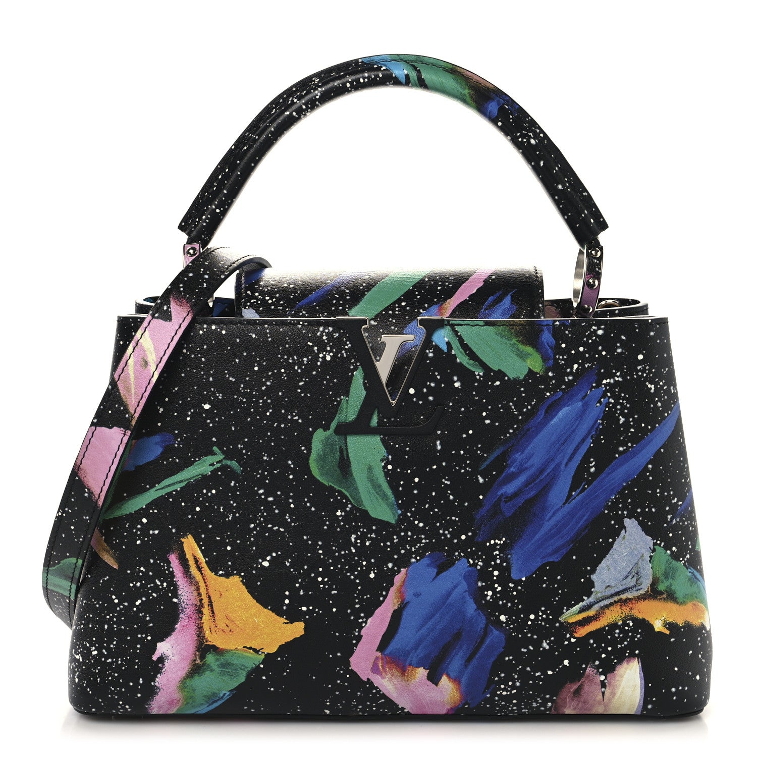 Calfskin Splash Print Capucines PM Black