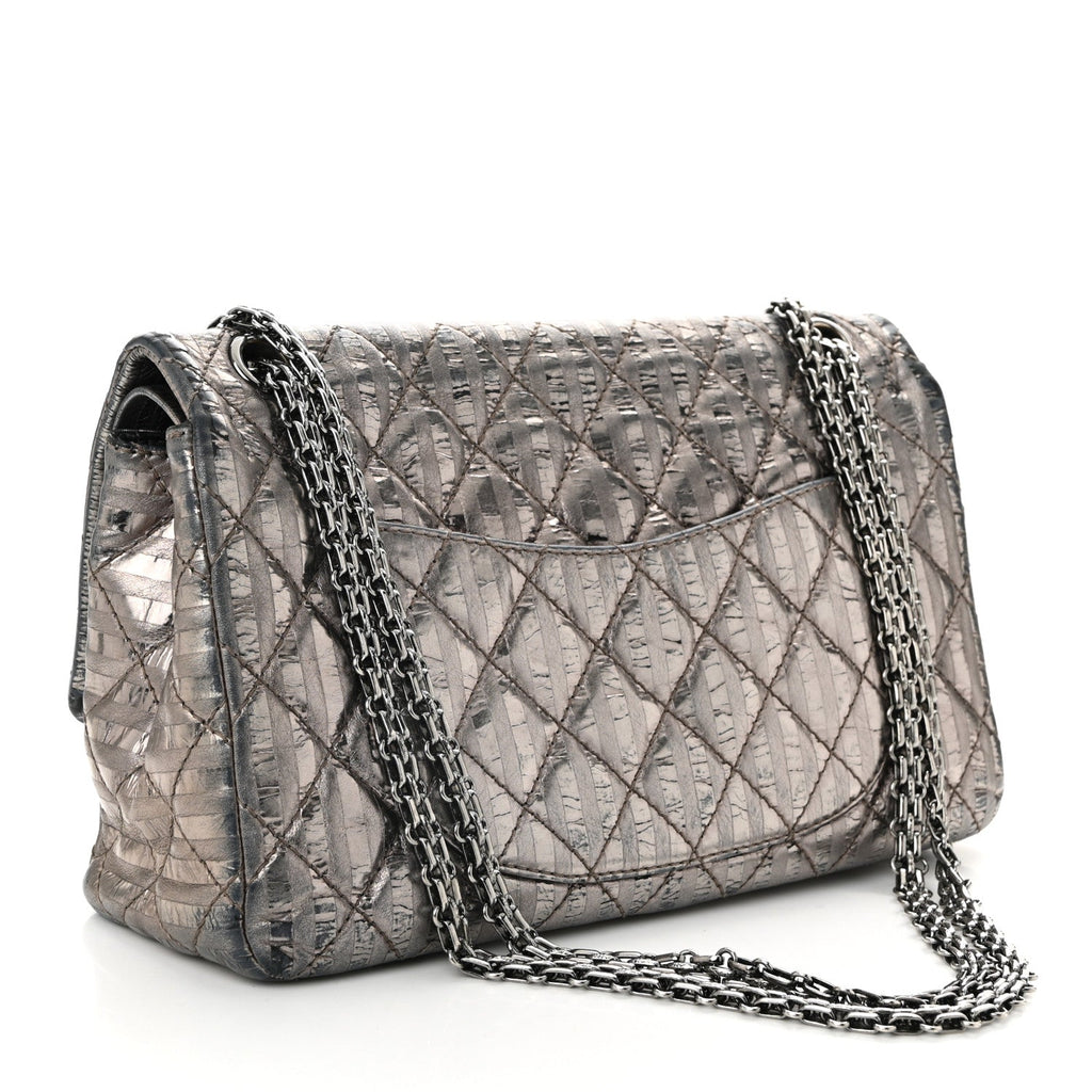 Metallic Calfskin Striped 2.55 Reissue 226 Flap Dark Silver