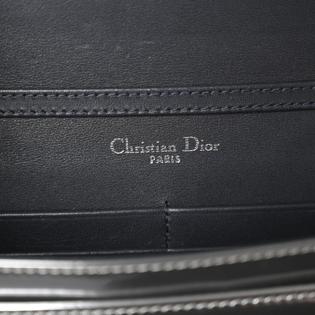 Metallic Patent Micro-Cannage Diorama Wallet on Chain Pouch Silver