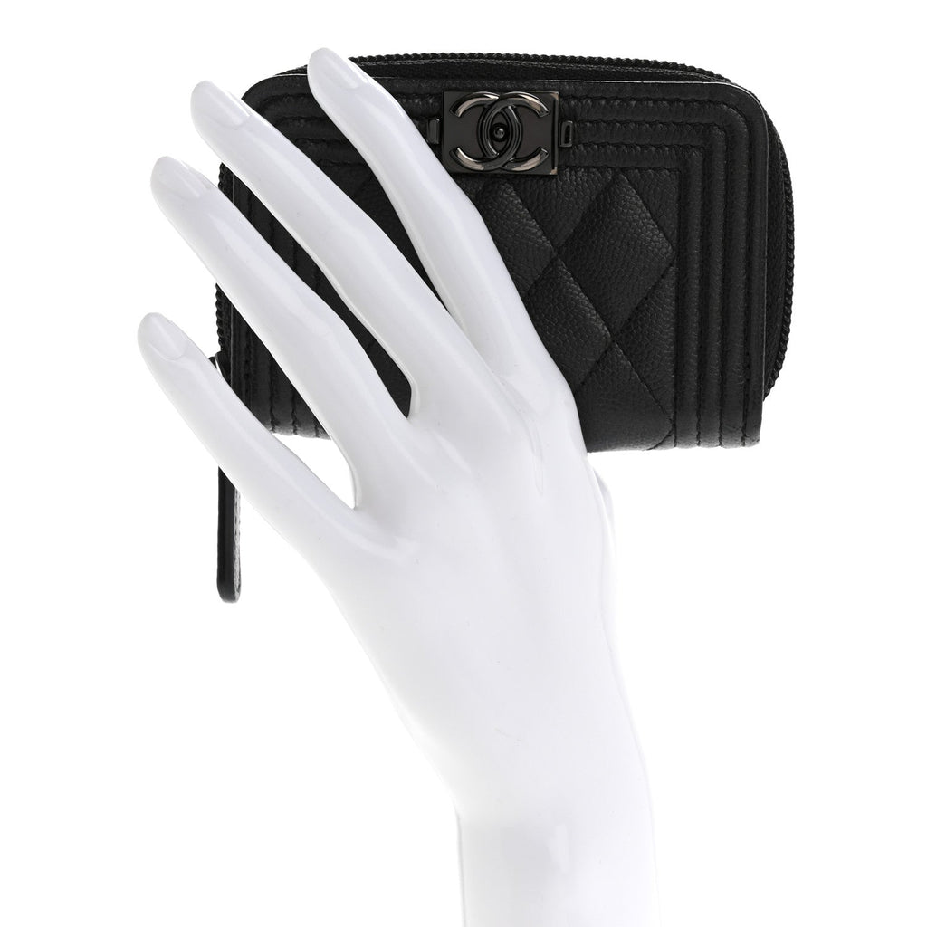 Caviar Quilted Boy Zip Around Coin Purse Wallet So Black