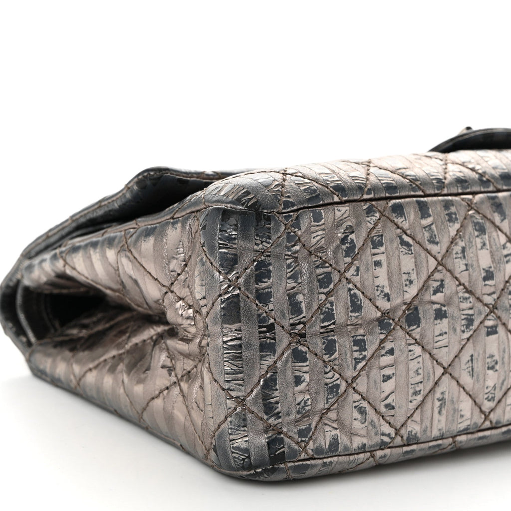 Metallic Calfskin Striped 2.55 Reissue 226 Flap Dark Silver