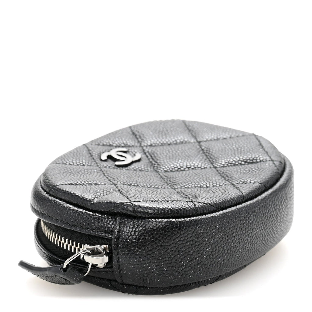 Iridescent Caviar Quilted Zip Around Classic Coin Purse Black