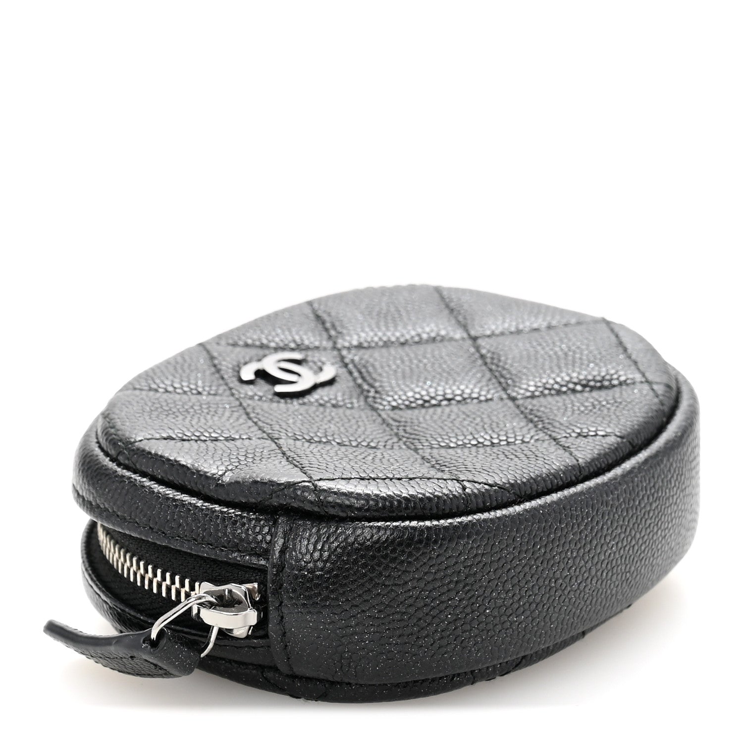 Iridescent Caviar Quilted Zip Around Classic Coin Purse Black