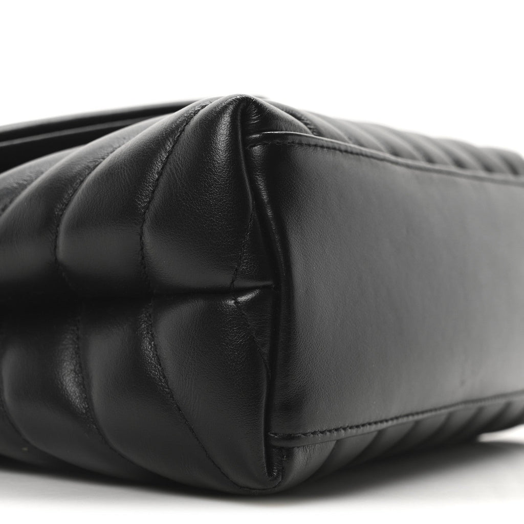 Calfskin Y Quilted Monogram Monochrome Small Loulou Chain Satchel Black