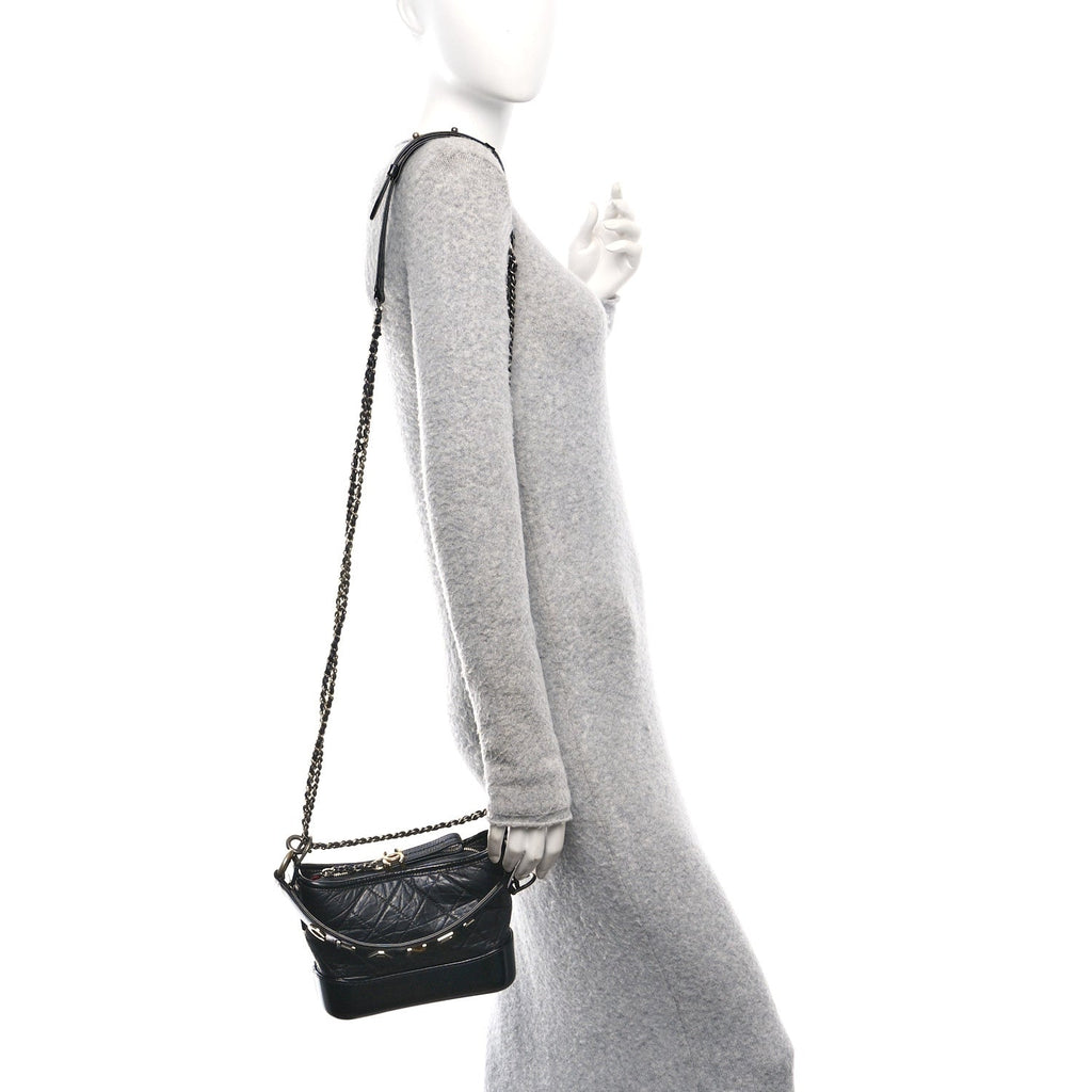 Aged Calfskin Quilted Small Gabrielle Logo Hobo Black